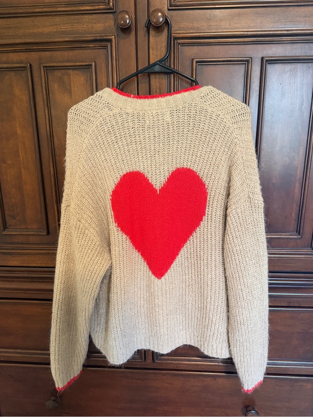 Old Navy Beige Knit Sweater with Red Heart Back